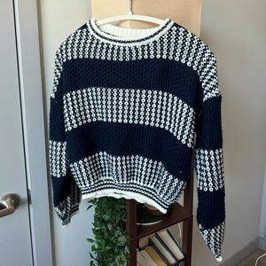 Blue and White Knitted Sweater from Shein